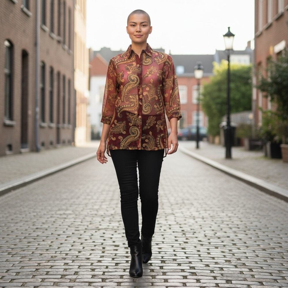 Vintage Rena Rowan blouse Sheer Silk Button-down size 6 NWT